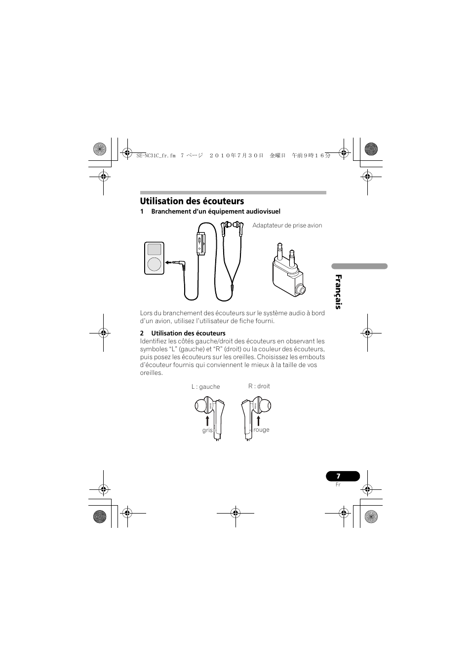 Utilisation des écouteurs | Pioneer SE-NC31C-K User Manual | Page 19 / 196