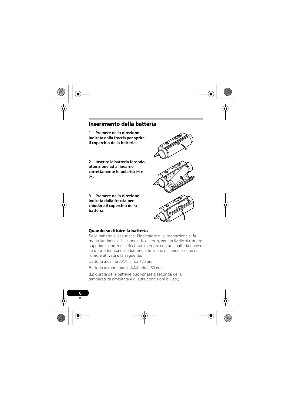 Inserimento della batteria | Pioneer SE-NC31C-K User Manual | Page 42 / 196