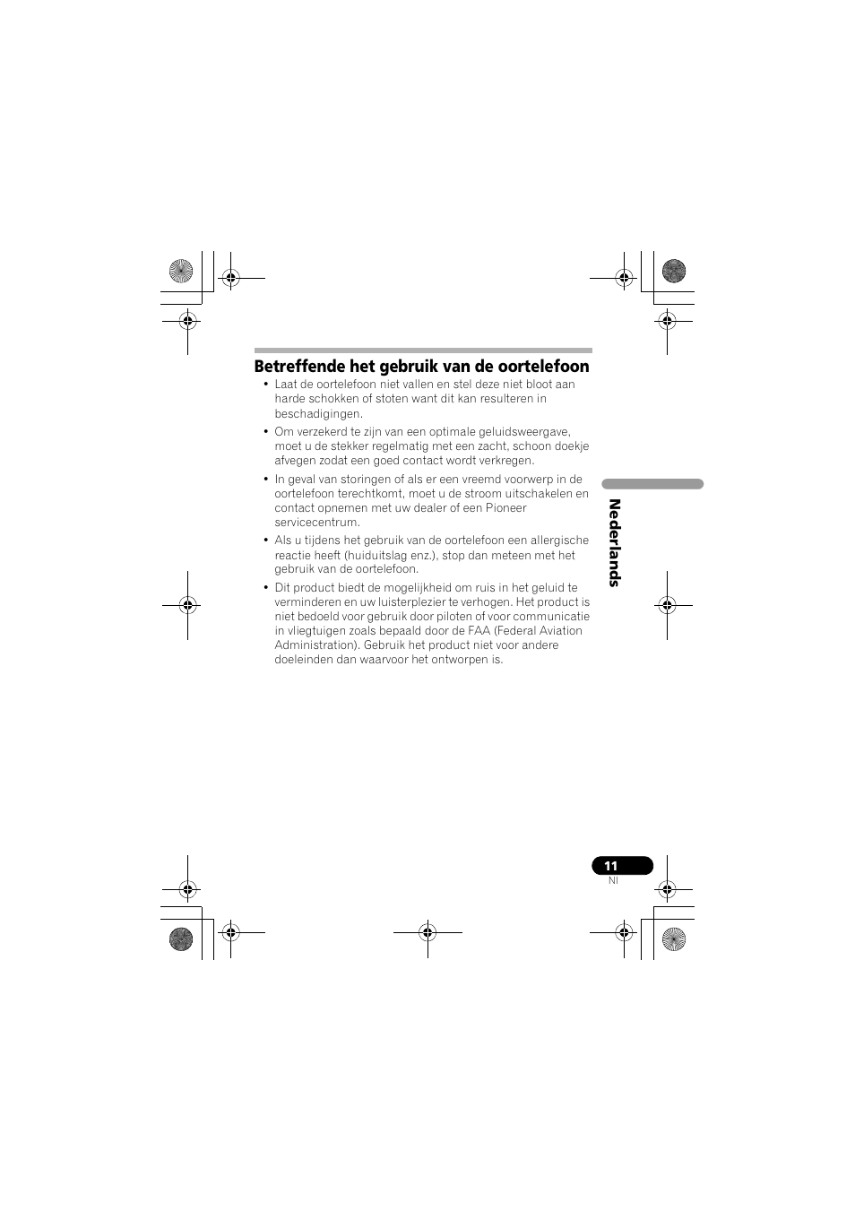 Betreffende het gebruik van de oortelefoon | Pioneer SE-NC31C-K User Manual | Page 71 / 196