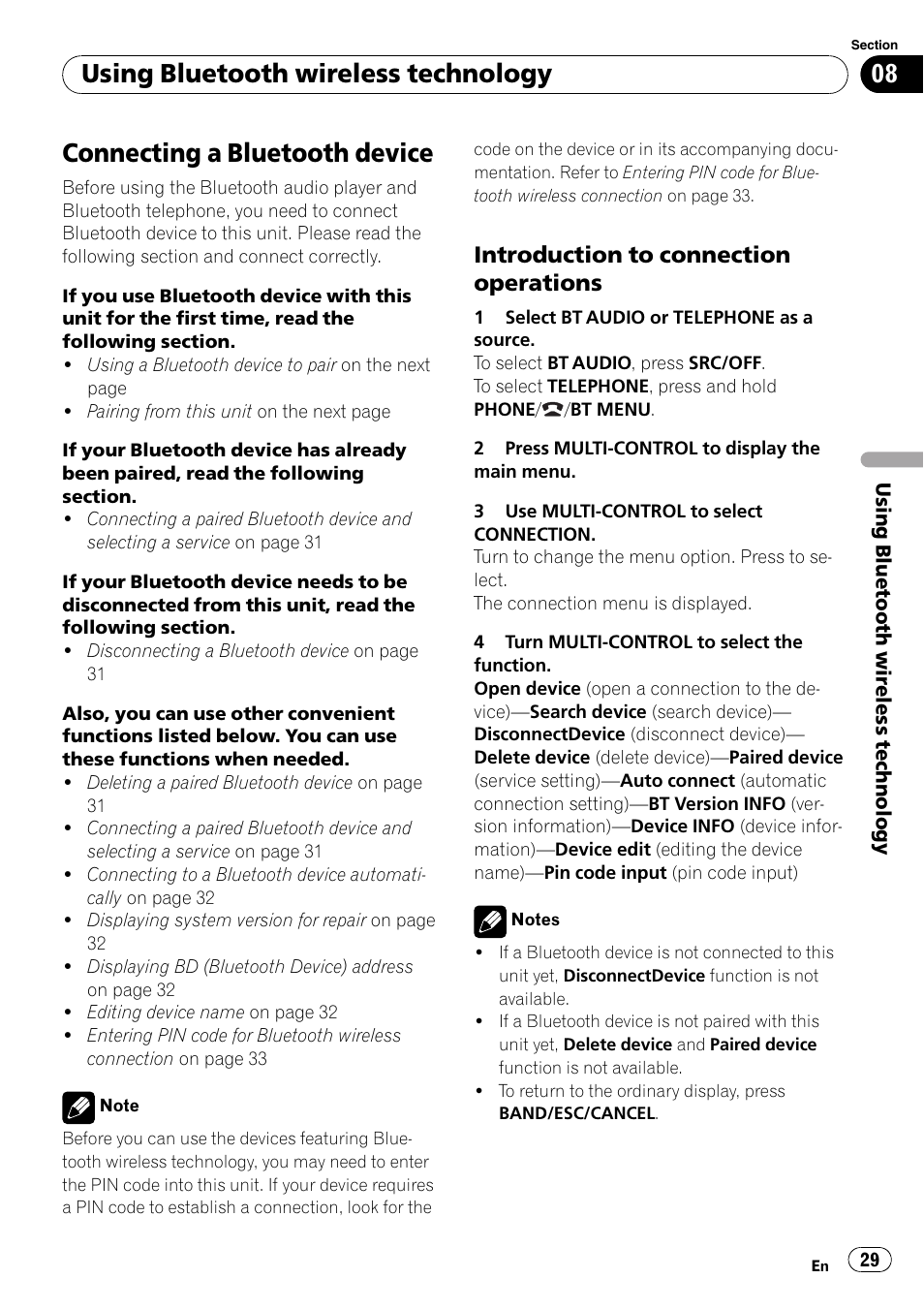 Introduction to connection, Operations, Connecting a bluetooth device | Using bluetooth wireless technology, Introduction to connection operations | Pioneer DEH-P7100BT User Manual | Page 29 / 69