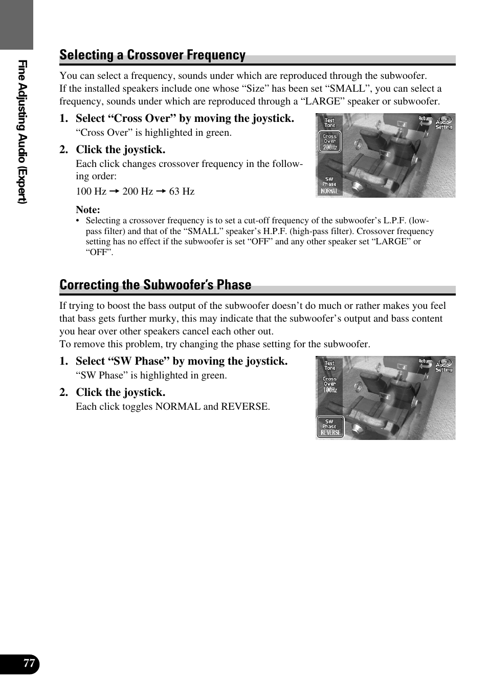 Selecting a crossover frequency, Correcting the subwoofer’s phase | Pioneer AVM-P9000R User Manual | Page 78 / 112