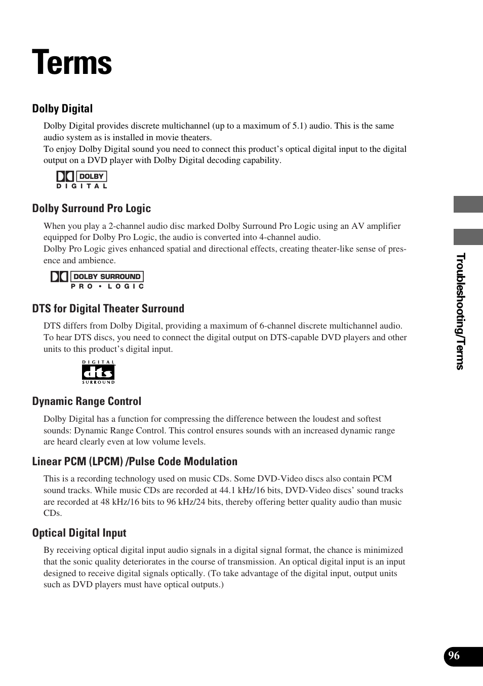Terms | Pioneer AVM-P9000R User Manual | Page 97 / 112