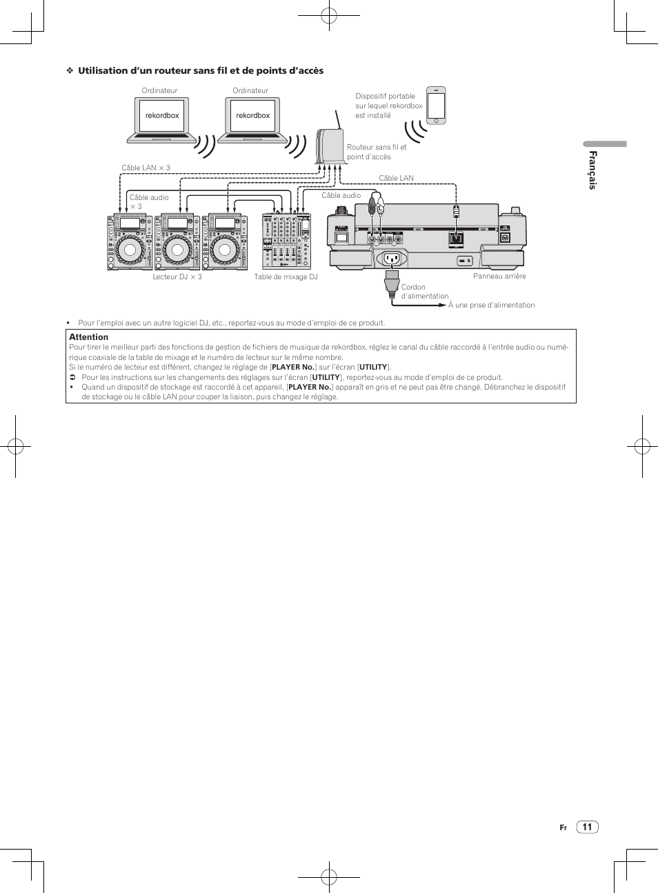 Français, Attention | Pioneer CDJ-2000NXS User Manual | Page 25 / 116