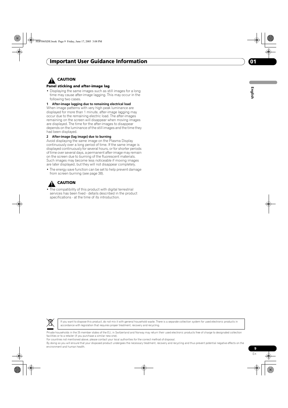 Important user guidance information 01 | Pioneer PDP-506XDE User Manual | Page 9 / 236