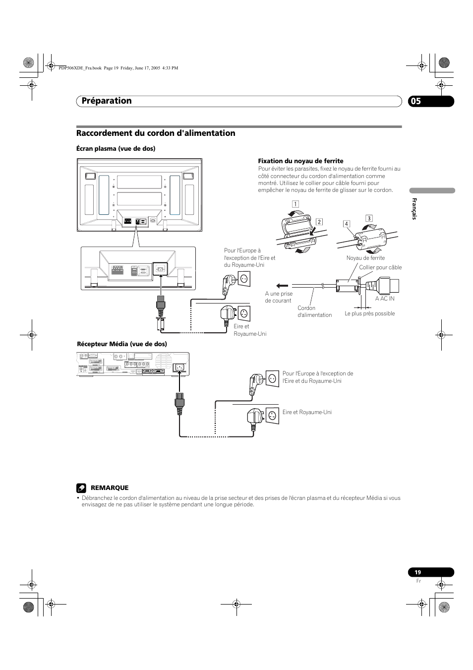 Raccordement du cordon d'alimentation, Préparation 05 | Pioneer PDP-506XDE User Manual | Page 97 / 236