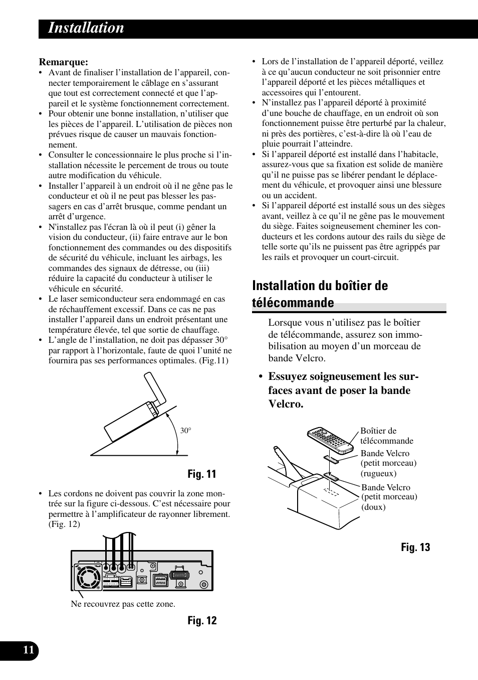 Installation, Installation du boîtier de télécommande | Pioneer AVH-P6600DVD User Manual | Page 54 / 85