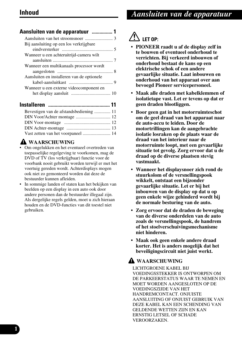 Nederlands, Aansluiten van de apparatuur, Inhoud | Pioneer AVH-P6600DVD User Manual | Page 72 / 85