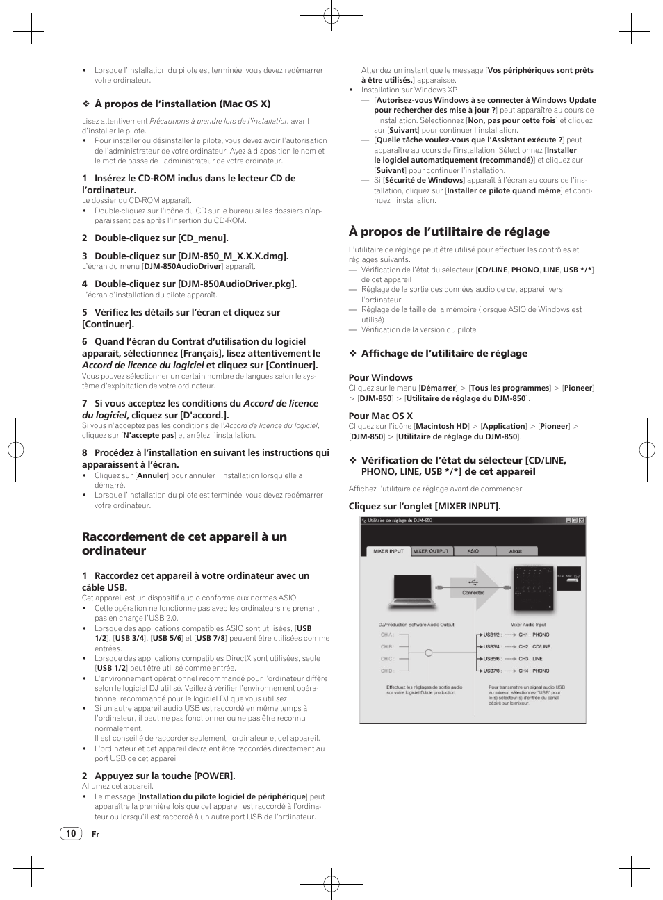 Raccordement de cet appareil à un ordinateur, À propos de l’utilitaire de réglage | Pioneer DJM-850-W User Manual | Page 36 / 84