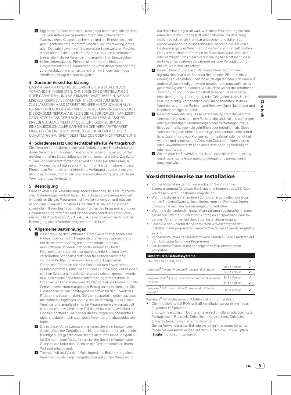 Vorsichtshinweise zur installation | Pioneer DJM-850-W User Manual | Page 63 / 84