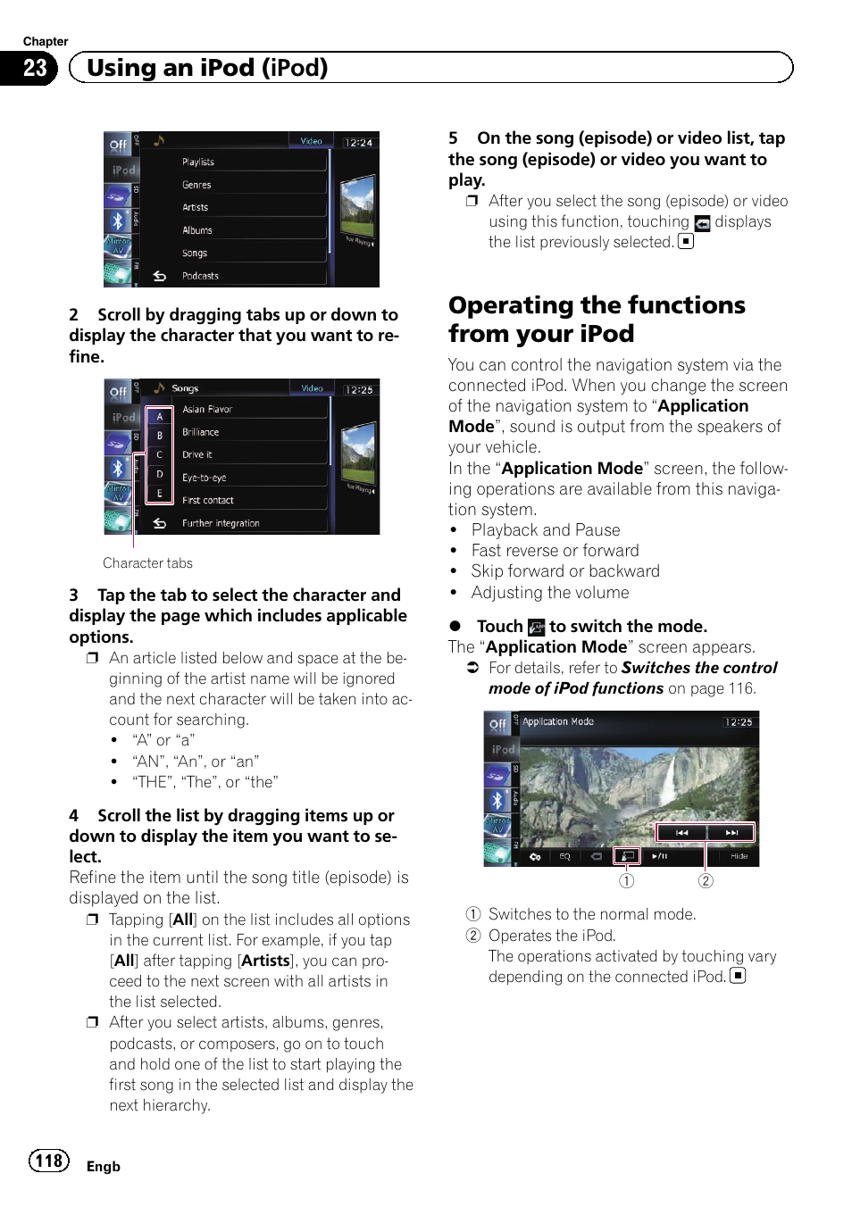 Operating the functions from your ipod, Operating the func, 23 using an ipod (ipod) | Pioneer AVIC-F9310BT User Manual | Page 118 / 208