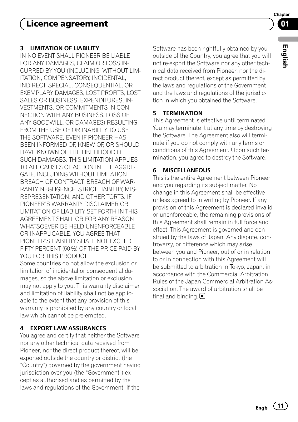 01 licence agreement | Pioneer AVIC-F9310BT User Manual | Page 11 / 128