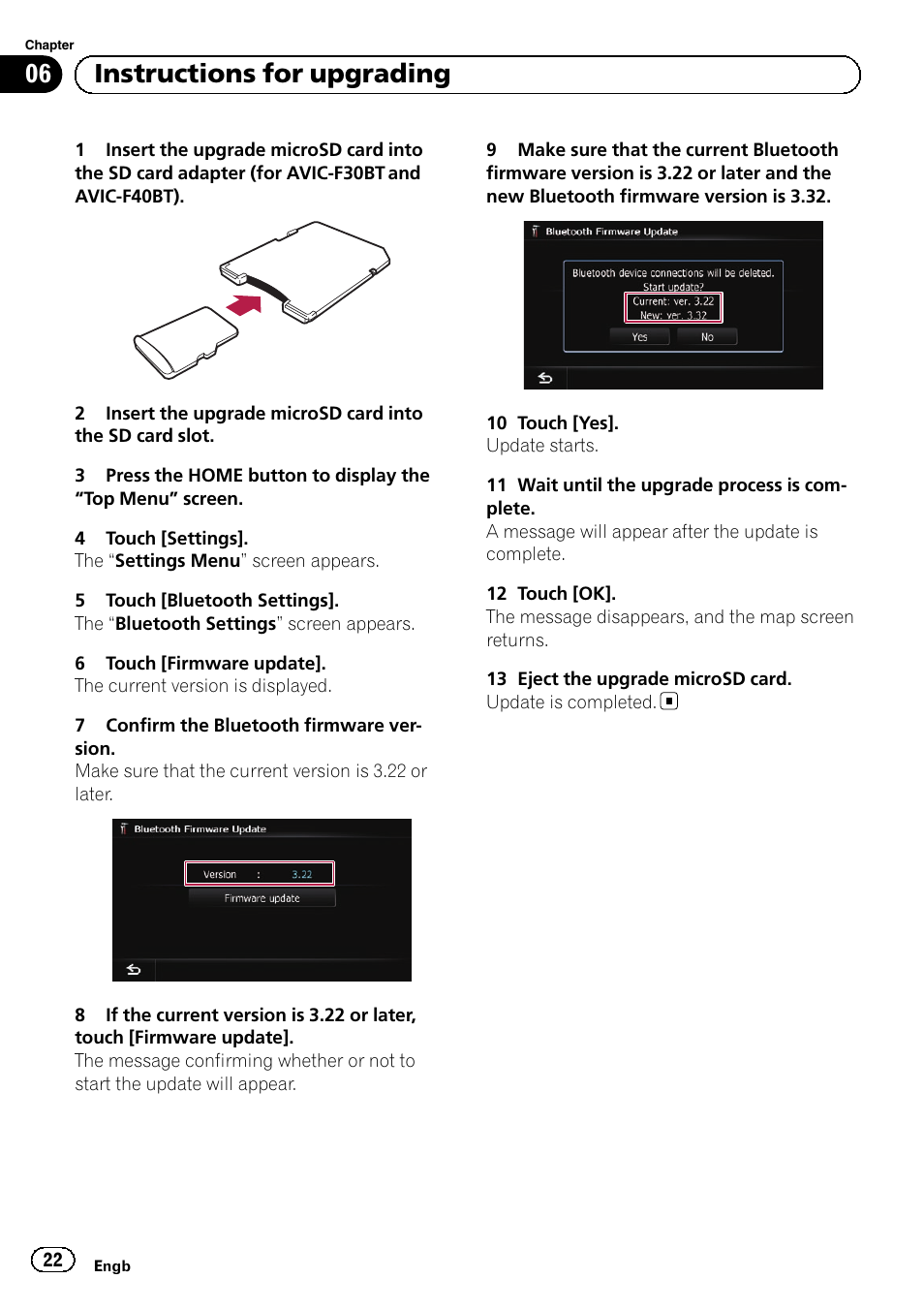 06 instructions for upgrading | Pioneer AVIC-F9310BT User Manual | Page 22 / 128