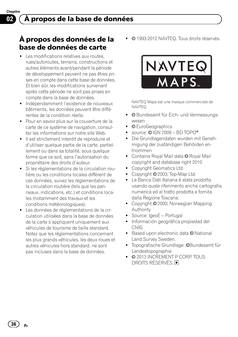 De carte, 02 à propos de la base de données | Pioneer AVIC-F9310BT User Manual | Page 36 / 128