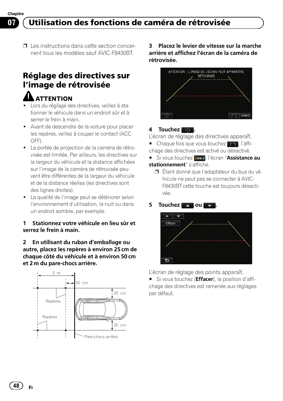Image de, Rétrovisée, Réglage des directives sur l ’image de rétrovisée | Pioneer AVIC-F9310BT User Manual | Page 48 / 128