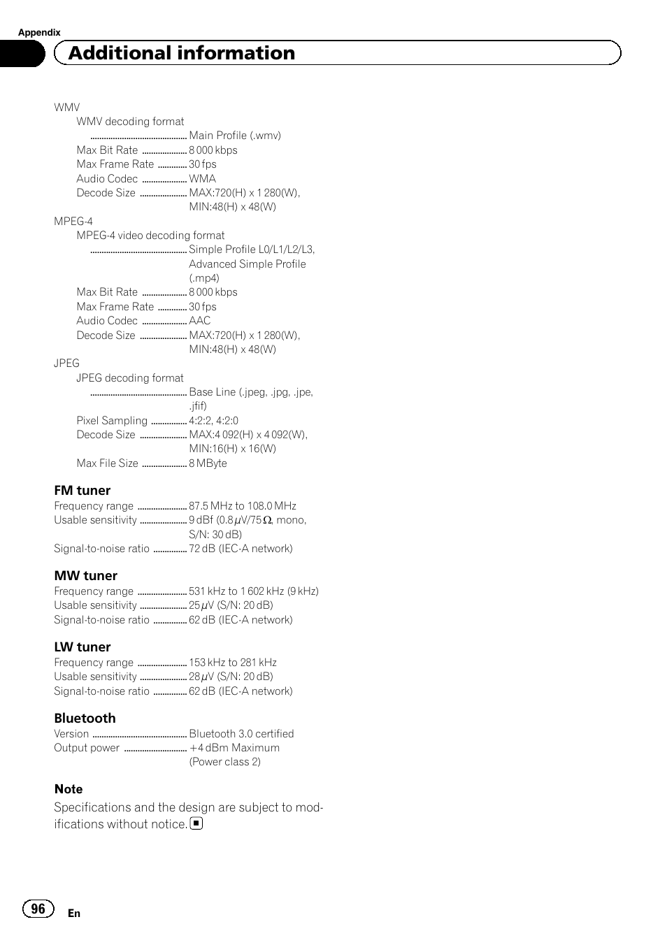 Additional information | Pioneer AVH-X8500BT User Manual | Page 96 / 100