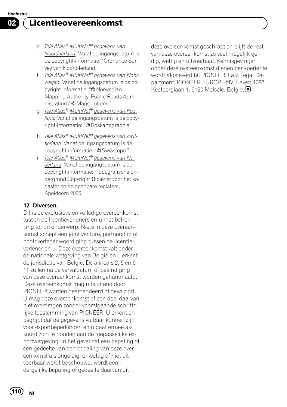 02 licentieovereenkomst | Pioneer AVIC-F30BT User Manual | Page 110 / 124