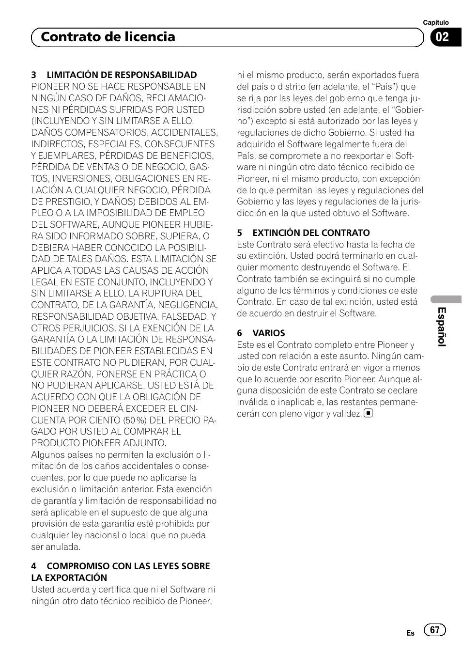 02 contrato de licencia | Pioneer AVIC-F30BT User Manual | Page 67 / 124