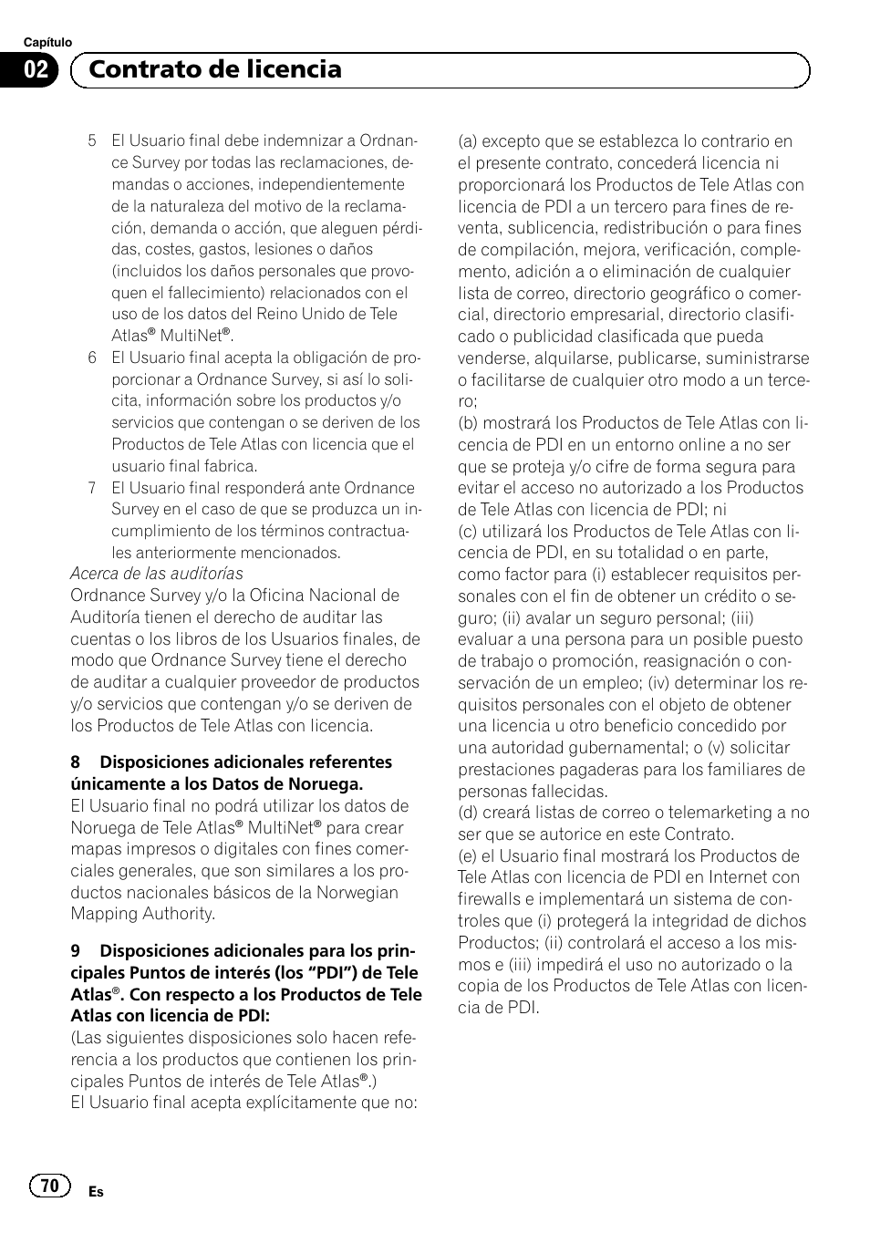 02 contrato de licencia | Pioneer AVIC-F30BT User Manual | Page 70 / 124