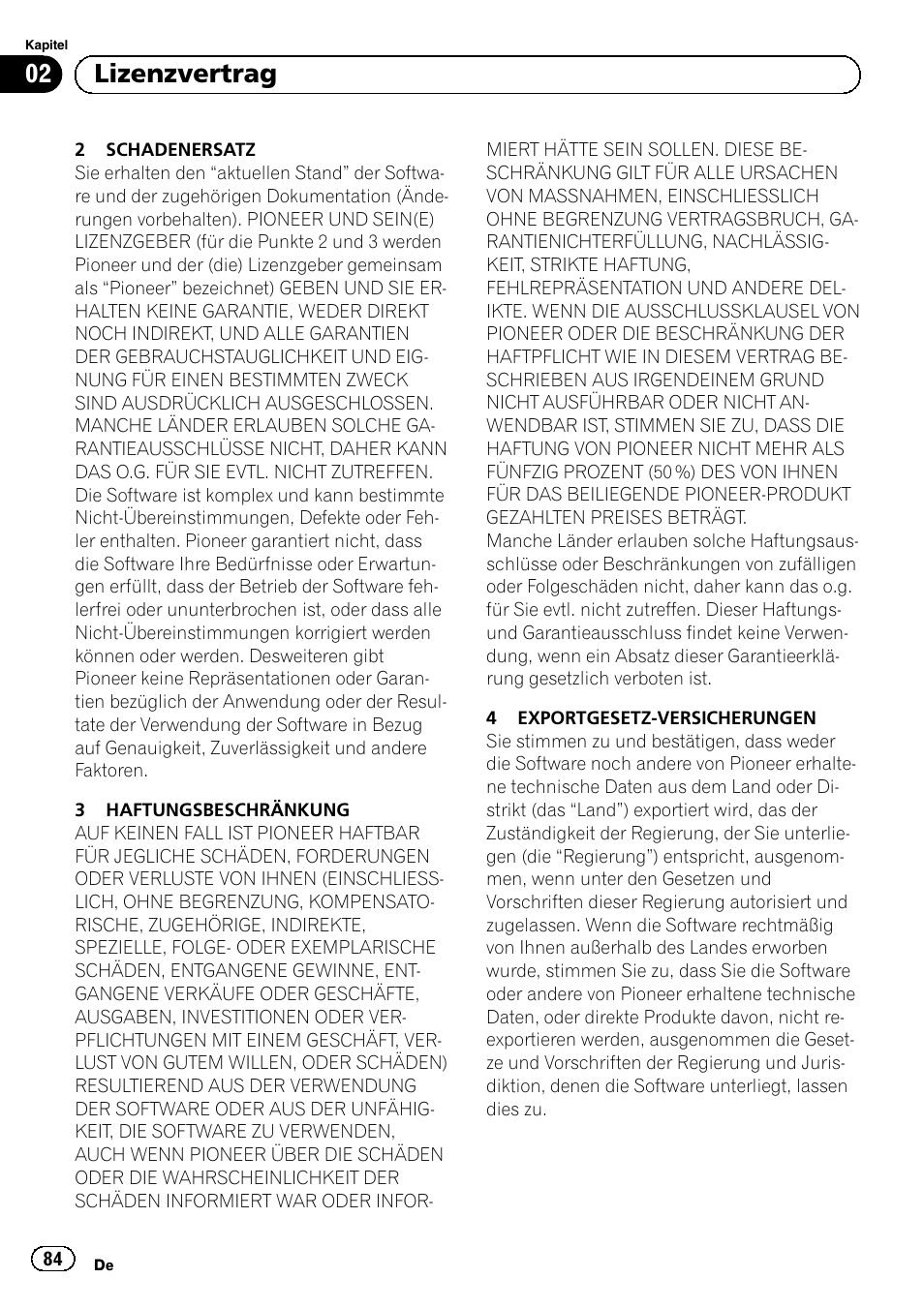 02 lizenzvertrag | Pioneer AVIC-F30BT User Manual | Page 84 / 124