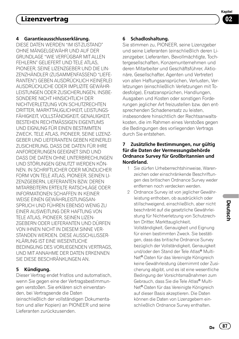 02 lizenzvertrag | Pioneer AVIC-F30BT User Manual | Page 87 / 124