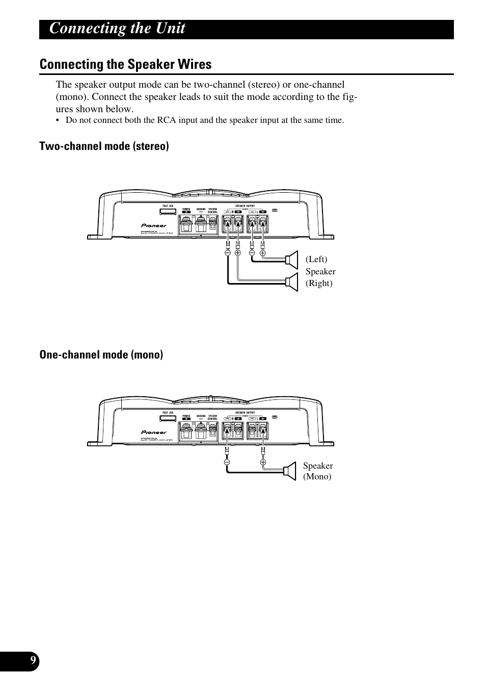 Connecting the speaker wires, Connecting the unit | Pioneer GM-3200T User Manual | Page 10 / 85