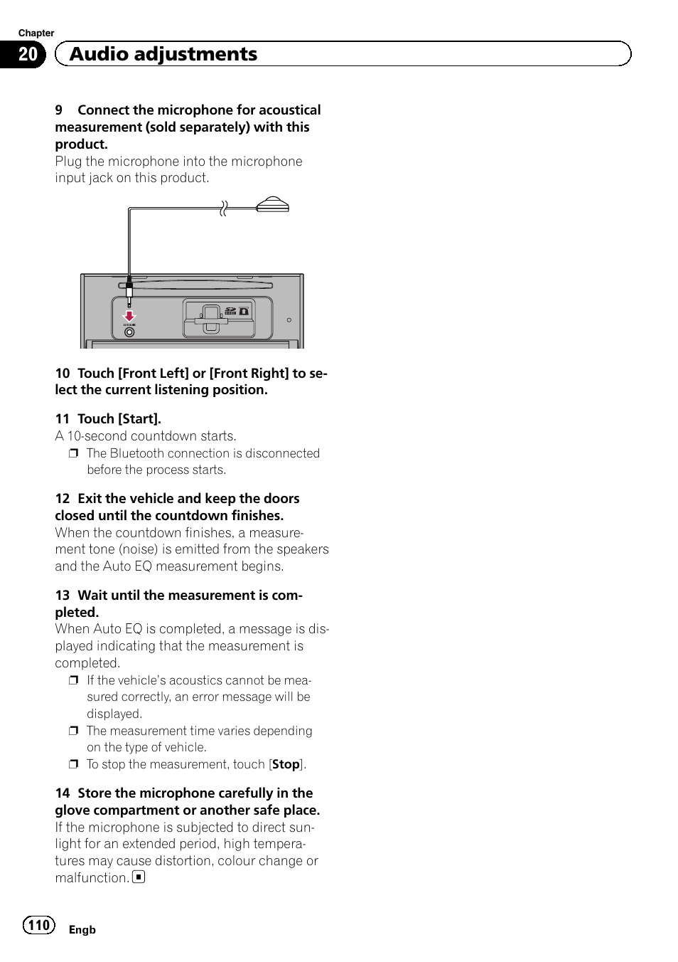 20 audio adjustments | Pioneer AVH-X8600BT User Manual | Page 110 / 156