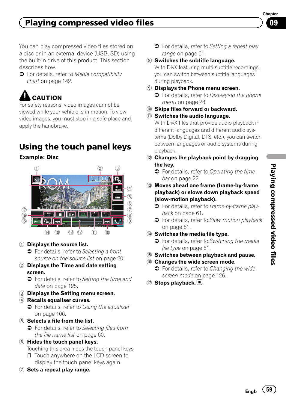 Using the touch panel keys, Playing compressed video files | Pioneer AVH-X8600BT User Manual | Page 59 / 156