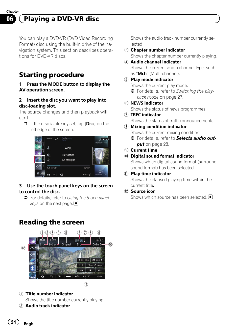 Playing a dvd-vr disc starting procedure, Reading the screen, Starting procedure | 06 playing a dvd-vr disc | Pioneer CNSD-110FM User Manual | Page 24 / 32