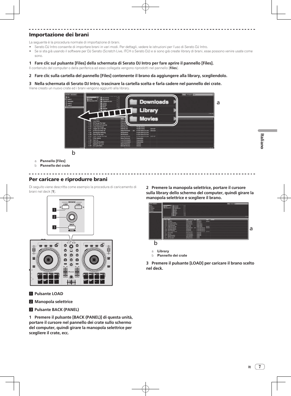 Importazione dei brani, Per caricare e riprodurre brani | Pioneer DDJ-SB-S User Manual | Page 47 / 68