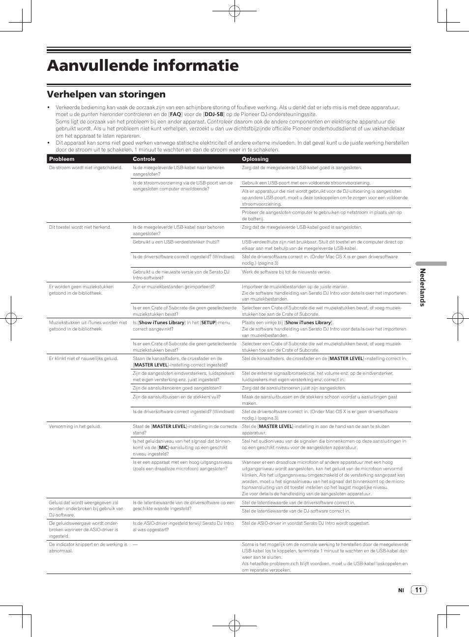 Aanvullende informatie, Verhelpen van storingen, 11 nederlands | Pioneer DDJ-SB-S User Manual | Page 63 / 68