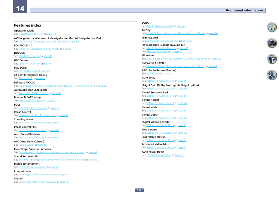 Features index | Pioneer SC-2023-S User Manual | Page 114 / 121