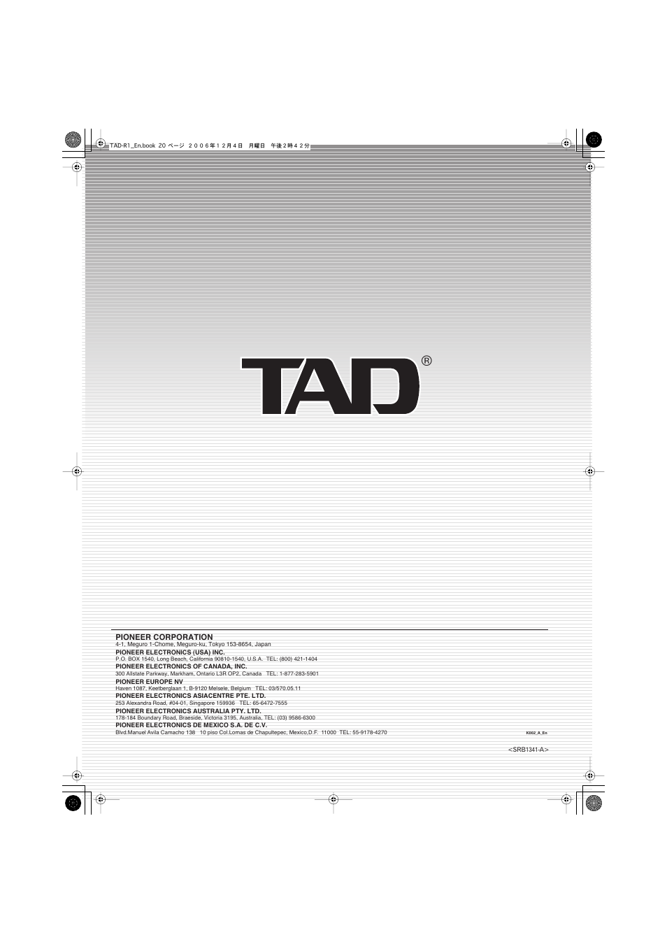 Pioneer TAD-R1 User Manual | Page 20 / 20
