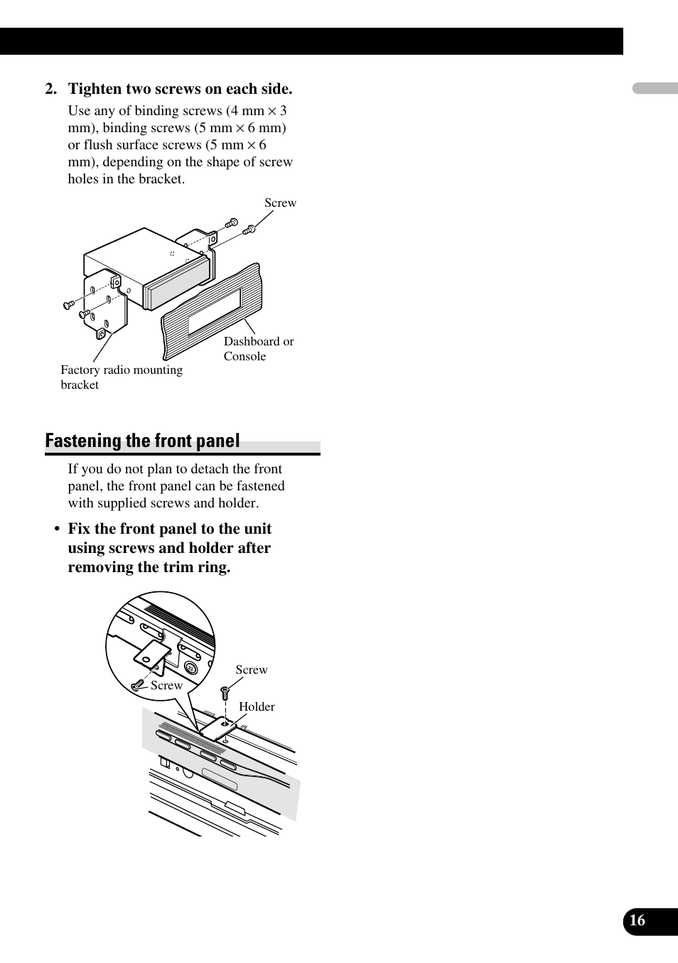 Fastening the front panel | Pioneer AVH-P5000DVD User Manual | Page 17 / 98