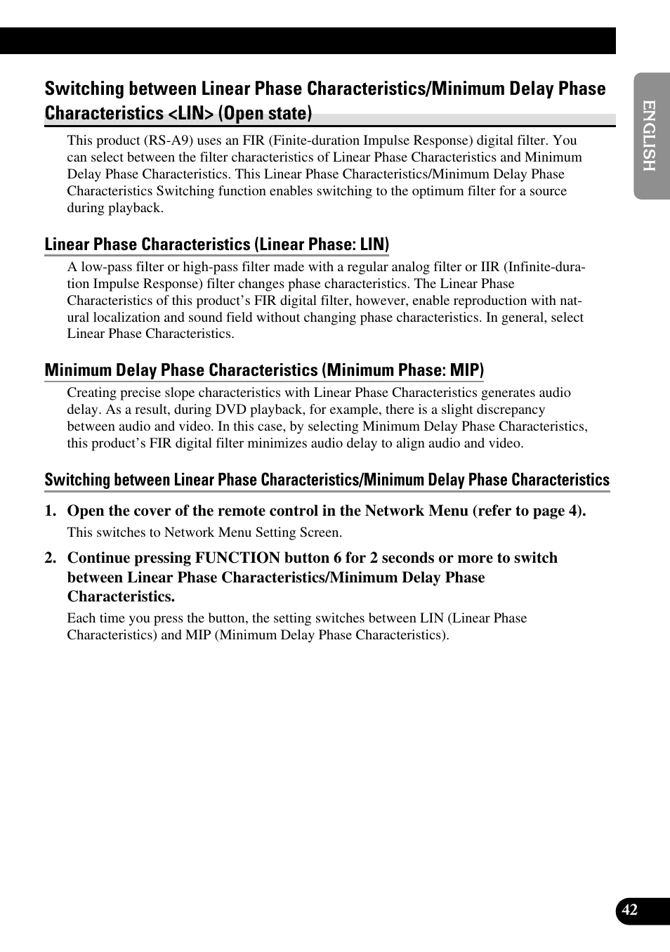 Switching between linear phase | Pioneer RS-A9 User Manual | Page 43 / 73