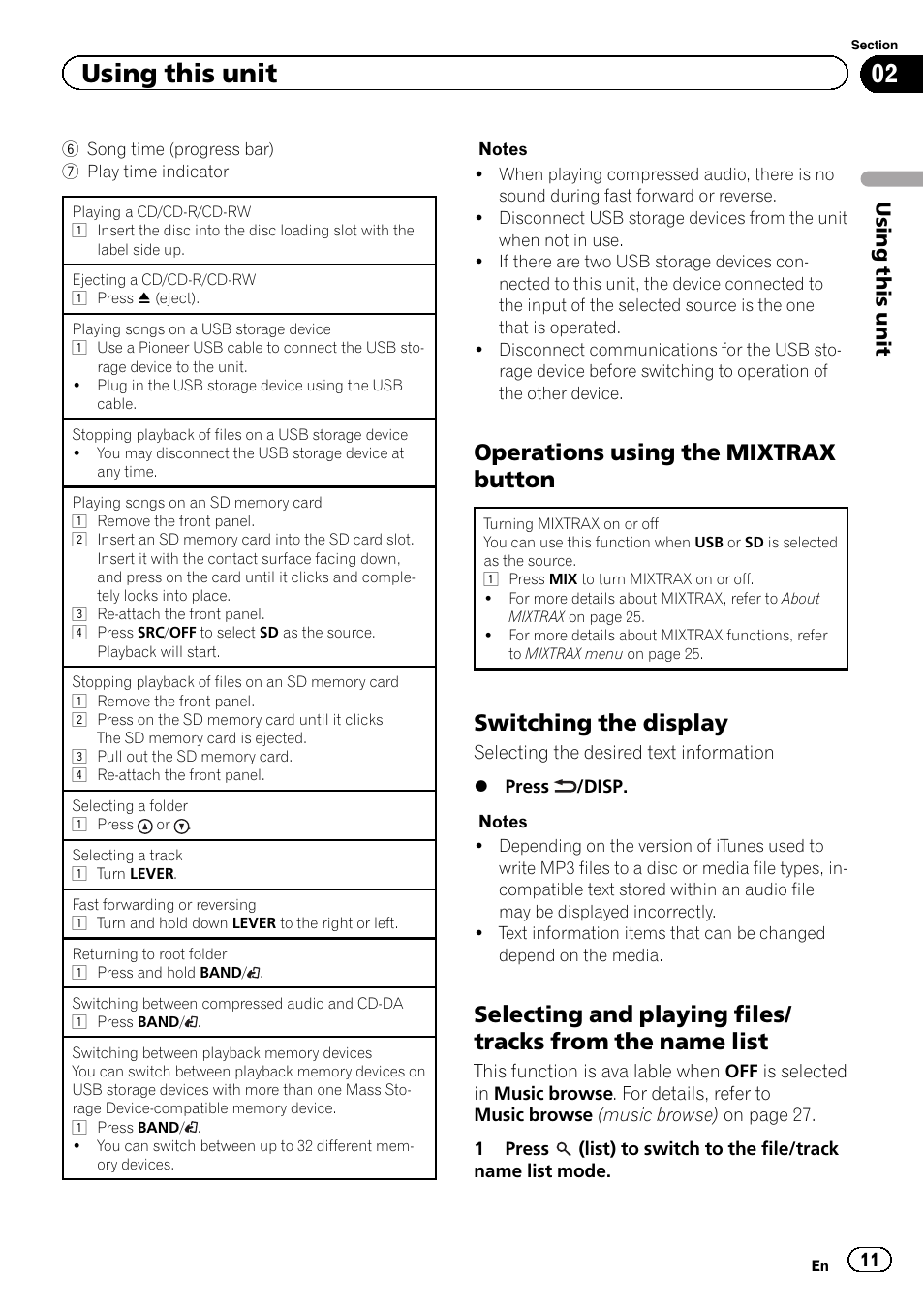 Operations using the mixtrax button, Switching the display, Using this unit | Pioneer DEH-X9500BT User Manual | Page 11 / 40