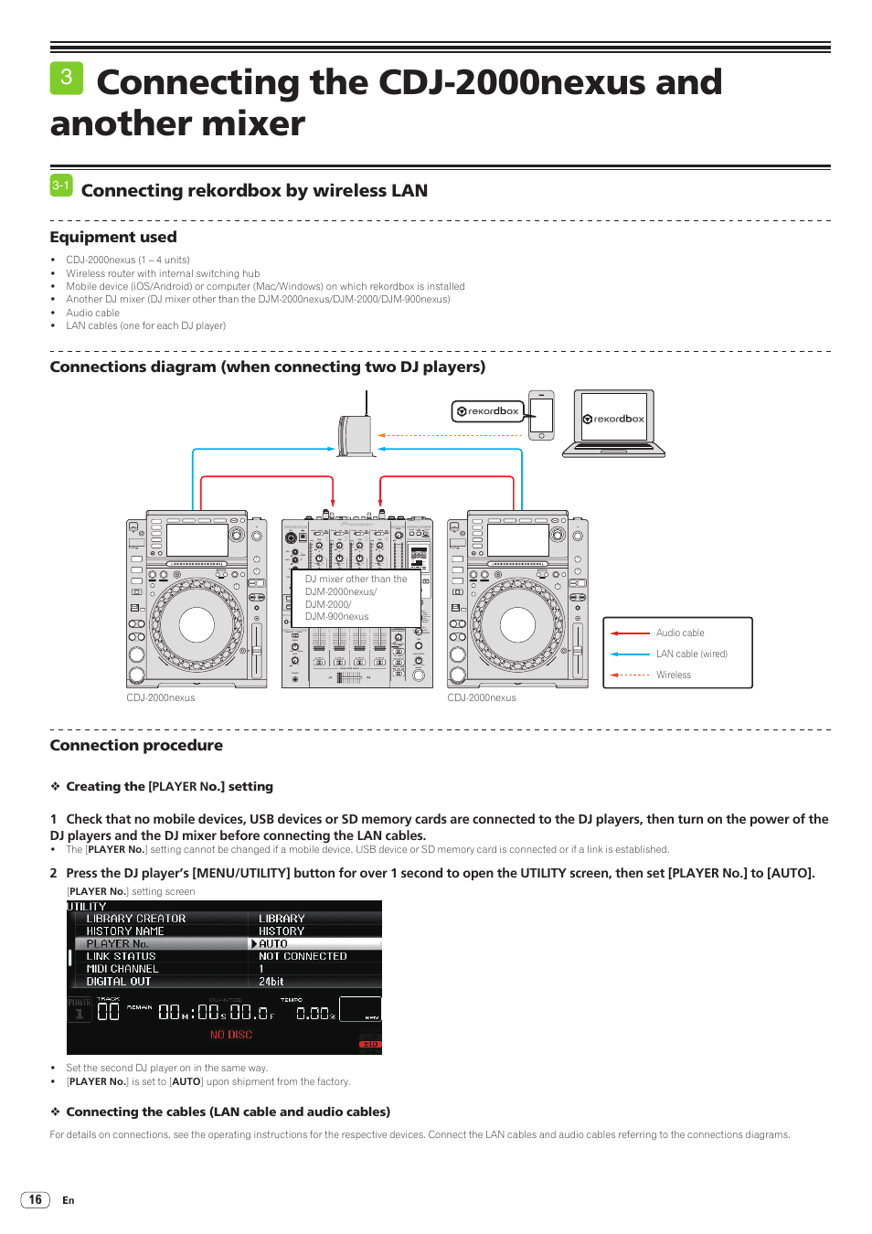 Connecting the cdj-2000nexus and another mixer, Connecting rekordbox by wireless lan | Pioneer CDJ-2000-W User Manual | Page 16 / 28