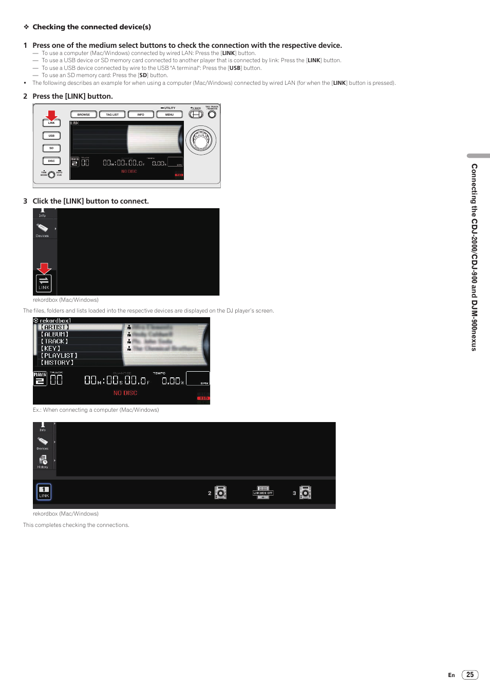 481 mm, 2 press the [link] button, 3 click the [link] button to connect | Checking the connected device(s) | Pioneer CDJ-2000-W User Manual | Page 25 / 28