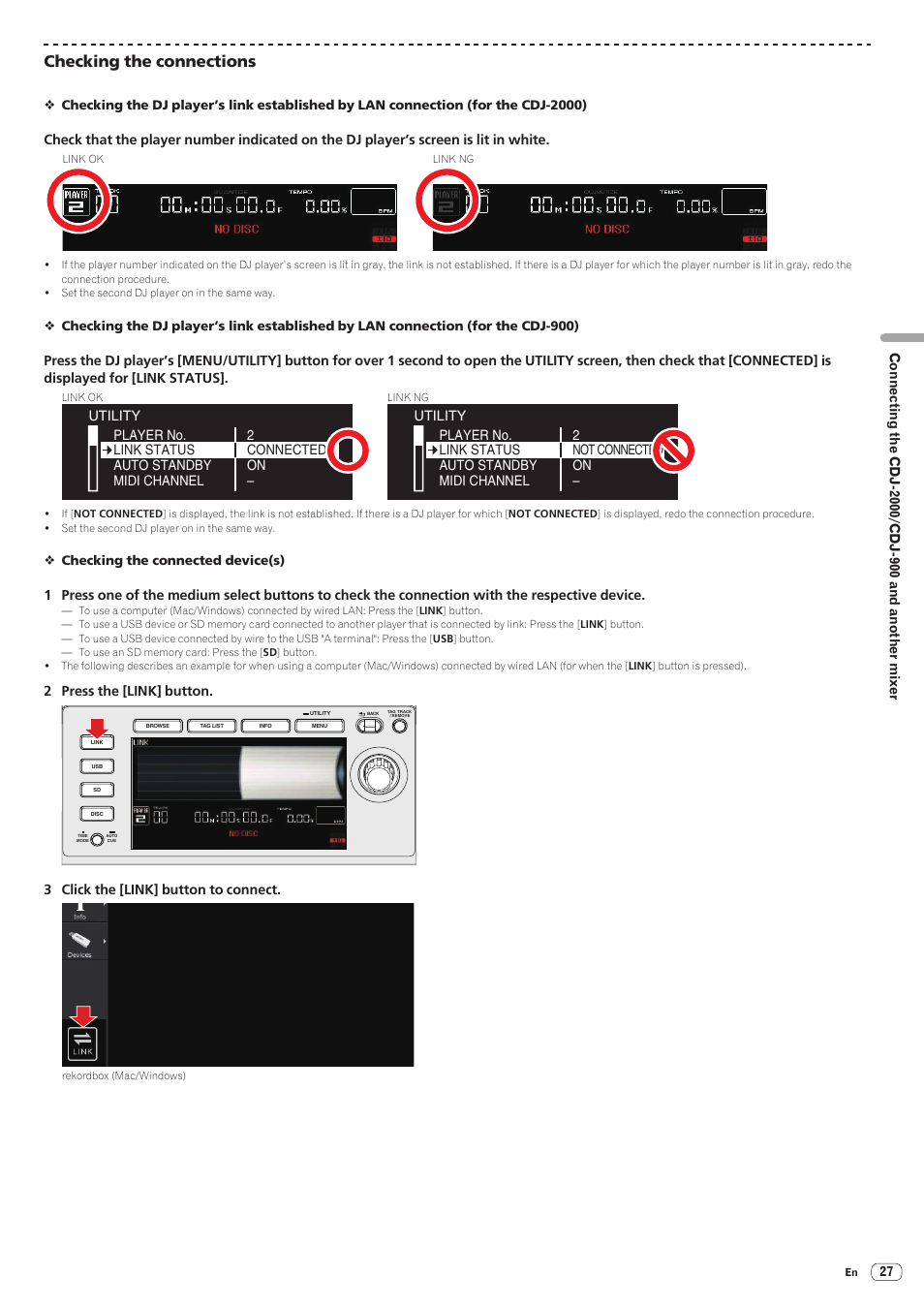 Checking the connections | Pioneer CDJ-2000-W User Manual | Page 27 / 28