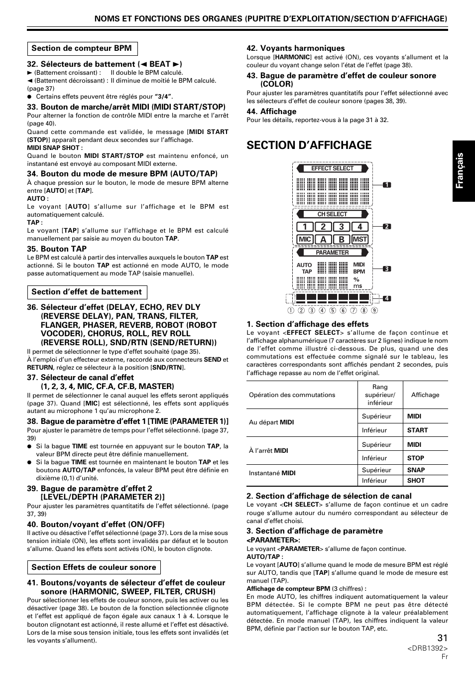 Section d’affichage, Fran ç ais | Pioneer DJM-800 User Manual | Page 31 / 128