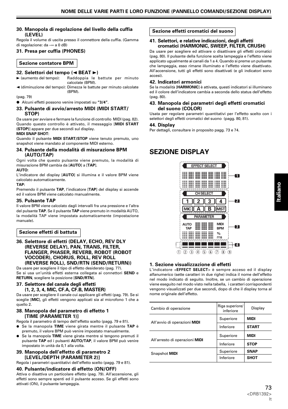 Sezione display, Italiano | Pioneer DJM-800 User Manual | Page 73 / 128