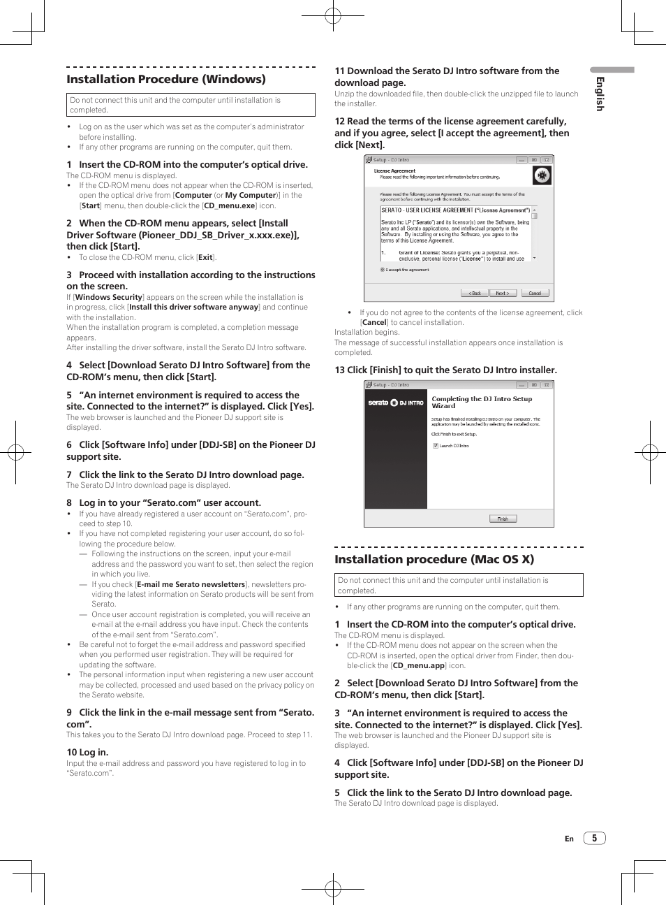 Installation procedure (windows), Installation procedure (mac os x) | Pioneer DDJ-SB User Manual | Page 5 / 68
