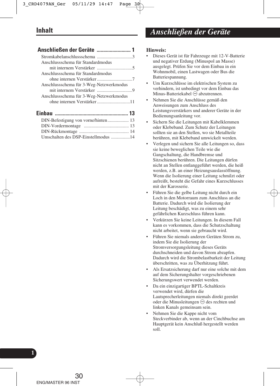 Anschließen der geräte, 30 inhalt | Pioneer DEH-P88RS User Manual | Page 30 / 100