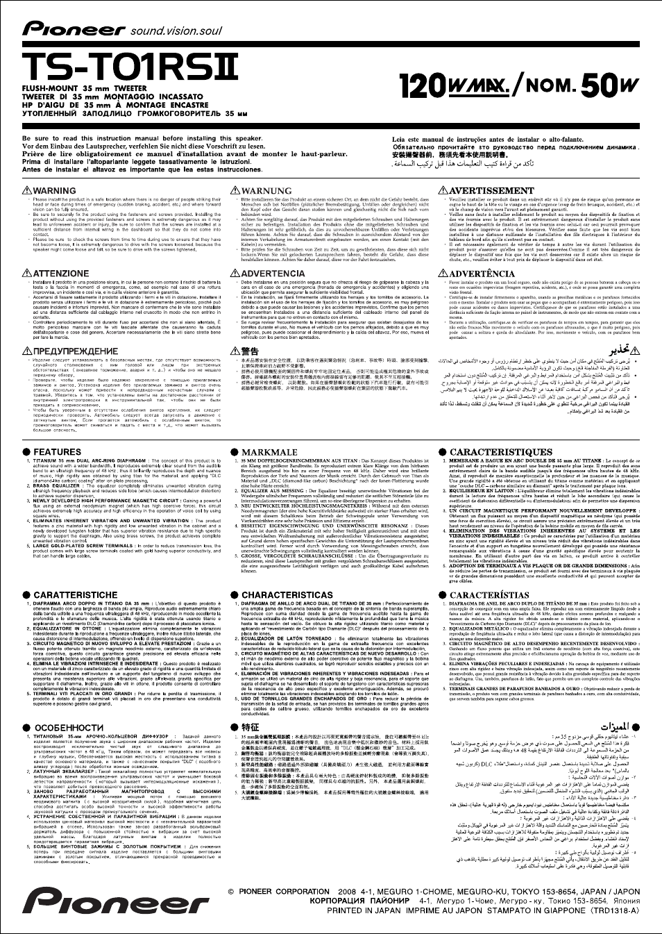 Pioneer TS-T01RSII User Manual | 2 pages