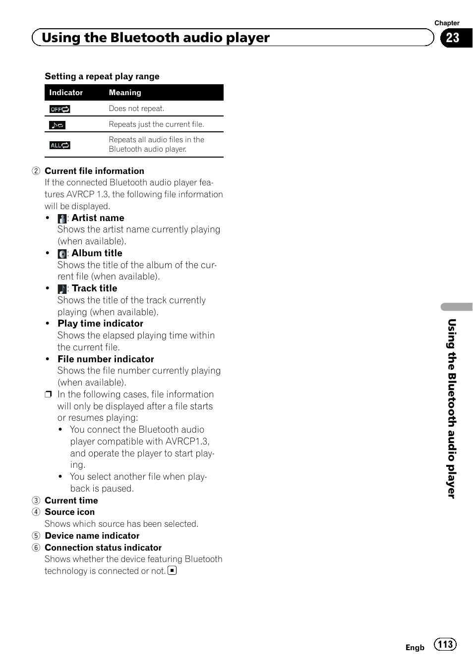 Using the bluetooth audio player | Pioneer AVIC-F930BT User Manual | Page 113 / 192
