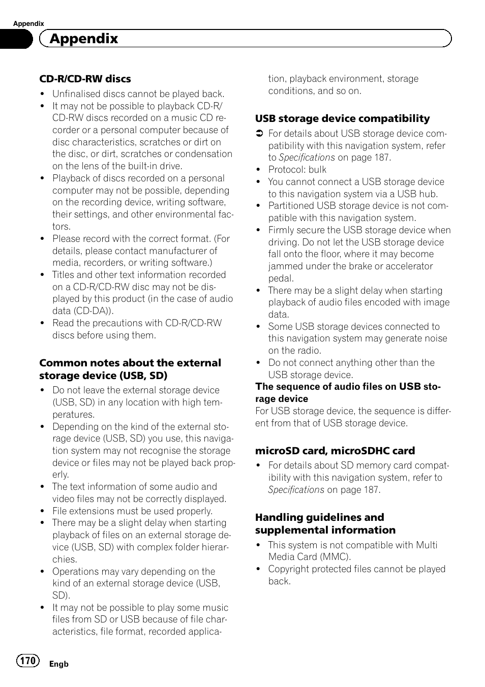 Appendix | Pioneer AVIC-F930BT User Manual | Page 170 / 192