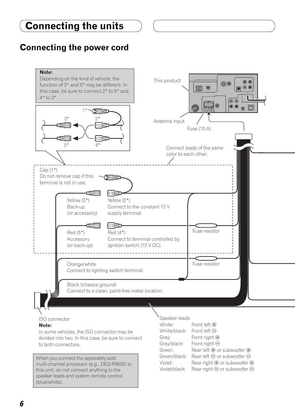Connecting the power cord, Connecting the units | Pioneer AVH-P4000DVD User Manual | Page 6 / 74