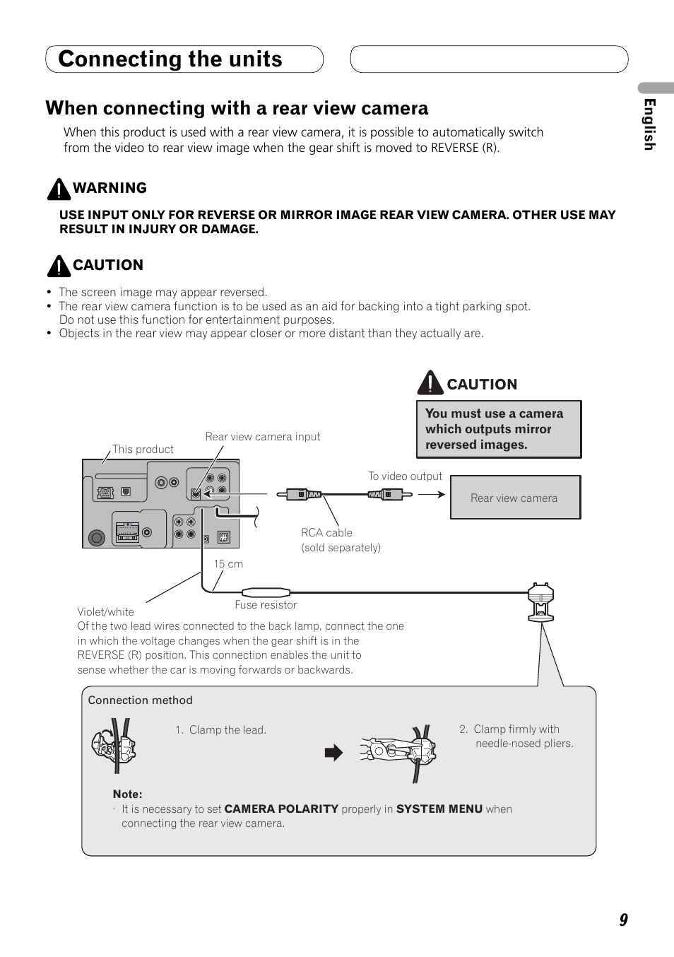 When connecting, With a rear view camera, Connecting the units | When connecting with a rear view camera | Pioneer AVH-P4000DVD User Manual | Page 9 / 74