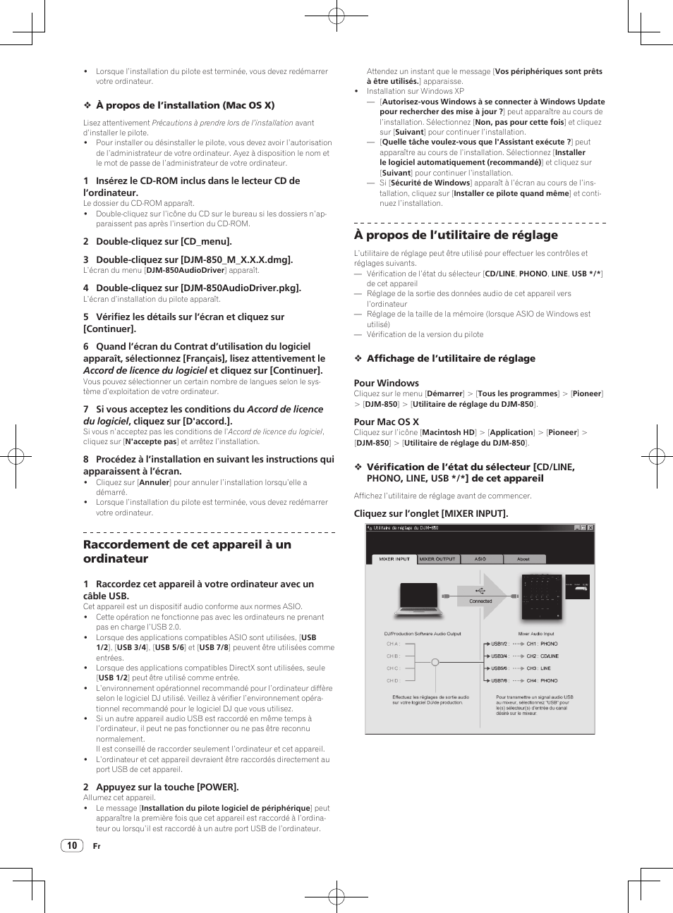 Raccordement de cet appareil à un ordinateur, À propos de l’utilitaire de réglage | Pioneer DJM-850-S User Manual | Page 36 / 84