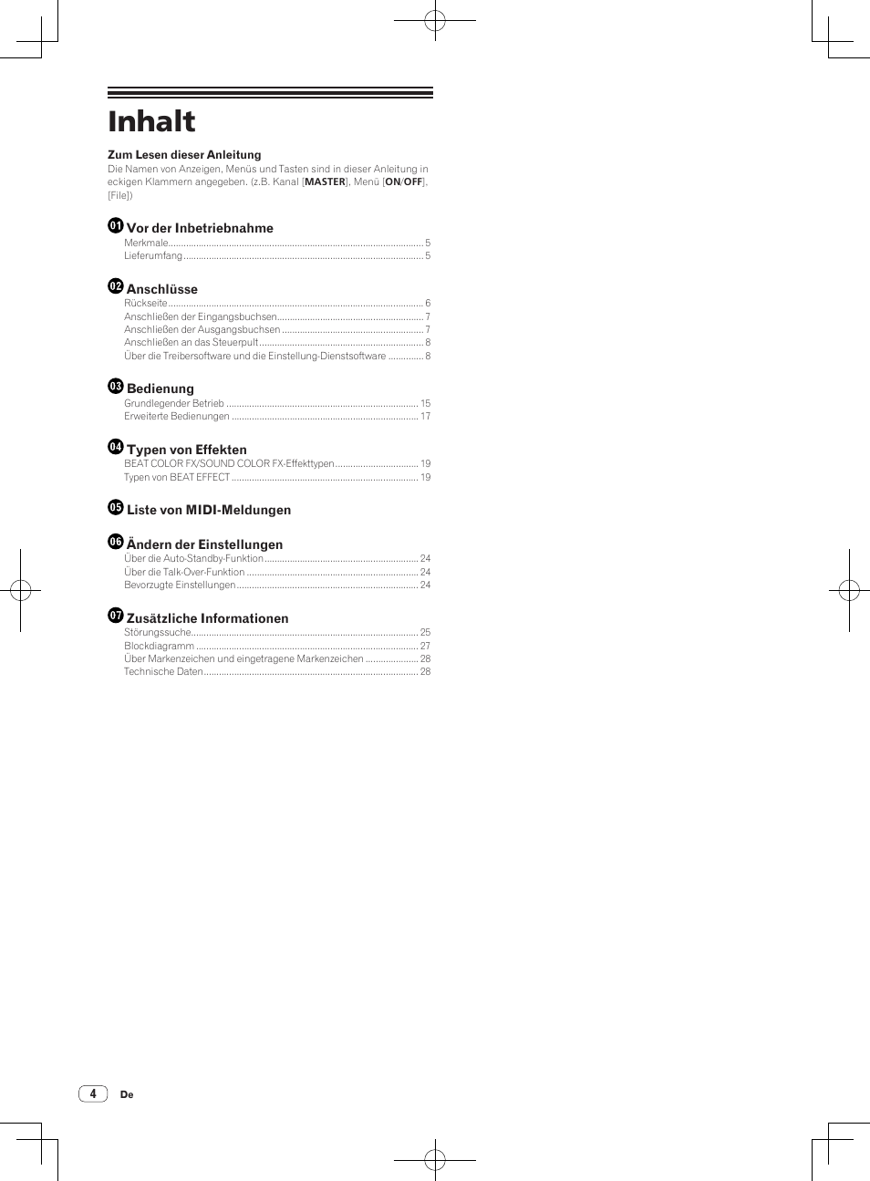 Dj-mischpult, Bedienungsanleitung, Inhalt | Pioneer DJM-850-S User Manual | Page 58 / 84