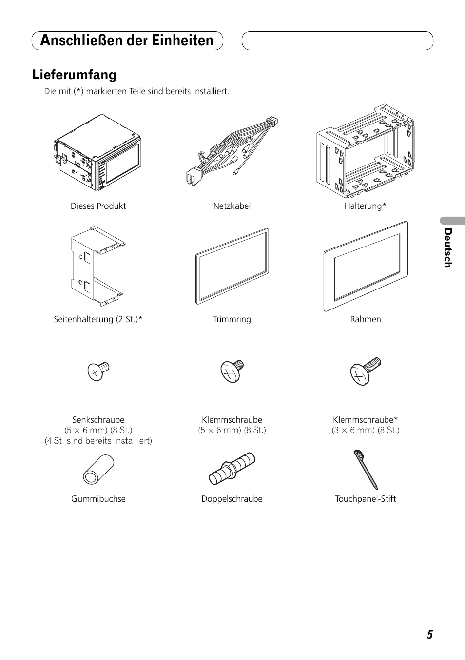 Lieferumfang, Anschließen der einheiten | Pioneer AVH-P3100DVD User Manual | Page 33 / 86
